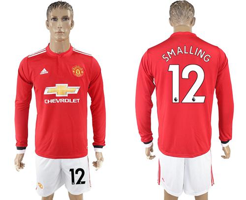 Manchester United #12 Smalling Red Home Long Sleeves Soccer Club Jersey - Click Image to Close